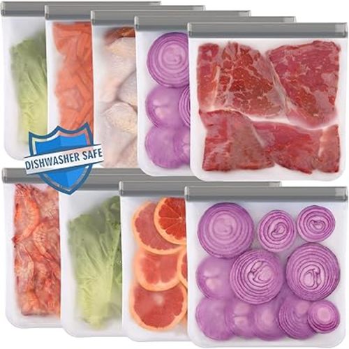 Lerine 9 Pack Reusable Gallon Freezer Bags Dishwasher Safe, BPA Free Reusable freezer Bags 1 Gallon, Extra Thick Leakproof Food Storage Bags for Meal Prep, Fridge Kitchen Organization