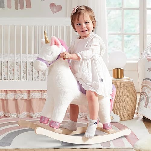 labebe - Toddler Rocking Horse, Ride Unicorn, Kid Ride On Toys for 1-3 Year Old, Plush Animal Rocker with Realistic Sounds, Baby Unicorn Rocker Gift for 12M+ Baby Girls Boys(Purple)