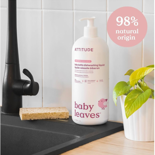 ATTITUDE Baby Dish Soap and Bottle Cleaner, EWG Verified Dishwashing Liquid, No Added Dyes or Fragrances, Tough on Milk Residue and Grease, Vegan, Unscented, 33.8 Fl Oz