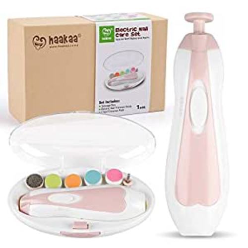 Amazon.com : haakaa Baby Nail Trimmer Electric Safe Baby Nail Clippers Baby Nail File Kit Manicure Set, Trim Polish Grooming kit for Newborn Toddler or Adults Toes Fingernails, 6 Grinding Heads and LED Light, Pink : Baby
