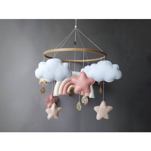 Baby mobile girl Crib mobile Rainbow baby mobile musical bebe Boho nursery decor girl Felt nursery mobile bebe hanging Expecting mom gift