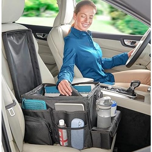 High Road Large CarHop Car Seat Organizer for the Front or Back Seat for Kids and Adults with Cup Holder Tray, Side Pockets and Cooler Compartment