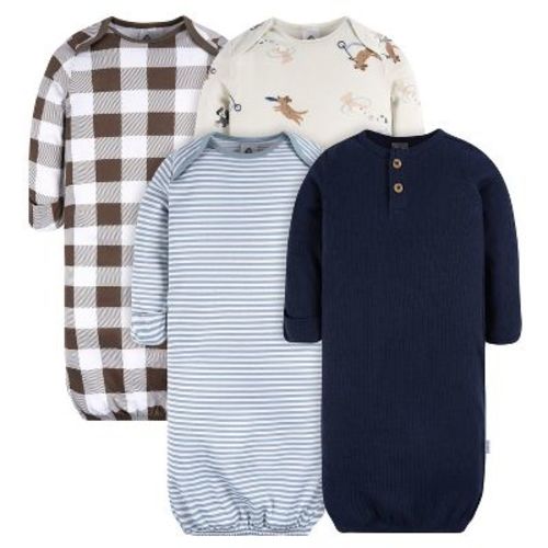 Gerber Baby Boys' Gowns With Mitten Cuffs, 4-pack, Forest Bears, 0-3 Months