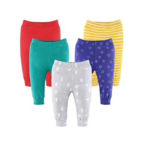 Baby Boy or Girl Pants, 5-Pack, Elephant Brights