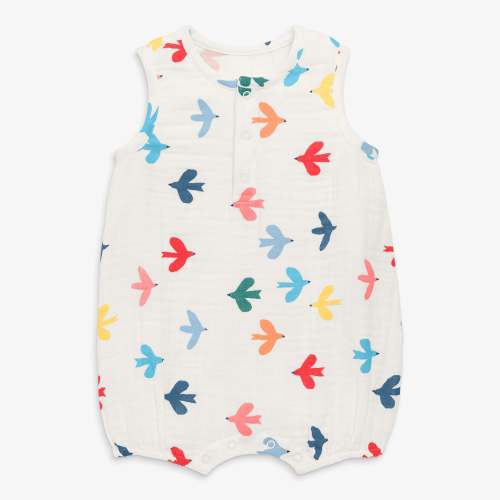 Baby henley tank shortie in rainbow birds | Primary.com