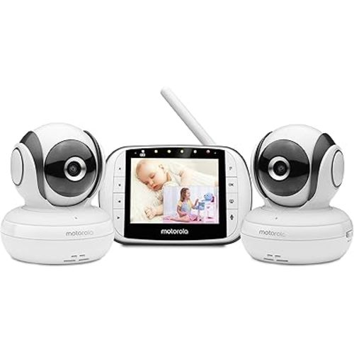 Motorola MBP36S-2 Video Baby Monitor -Two Cameras, 3.5" LCD Color Screen Display, 2-Way Audio -Remote Pan, Tilt, Zoom, Infrared Night Vision -5 Lullabies, Room Temperature Display, 1000ft Range