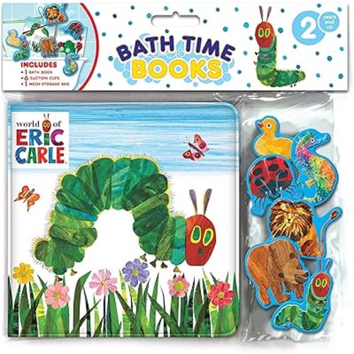 The World of Eric Carle Bath Time Books - Activity Books for kids, Bath book, 6 Padded suction cups, 1 Mesh bag