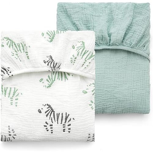 Momcozy Best Wishes Muslin Standard Fitted Crib Sheets, 52"x28", 2 Pack Soft Breathable Natural Cotton Baby Mattress Sheet, 360° Mattress Wrapping Boys Girls Neutral Toddler Bed Sheet, Bravery Zebra