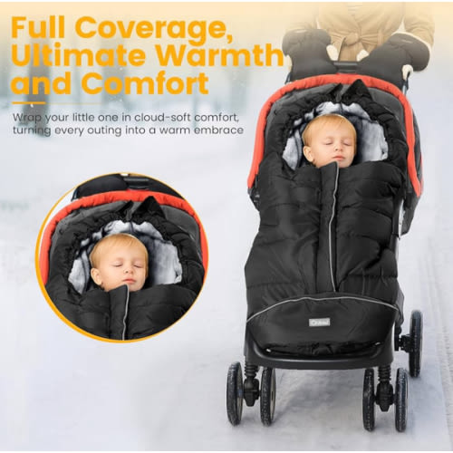 Stroller Sleeping Bag Cold Weather, Waterproof Toddler Footmuff (Black, Large)