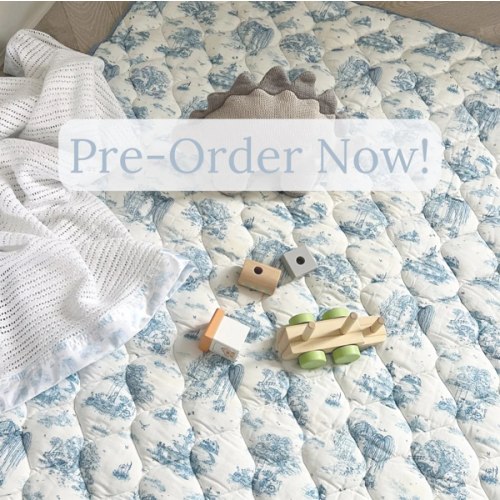 Spring Toile Blue Quilted Playmat - Organic Cotton Baby Playmat – The Gilded Bird US