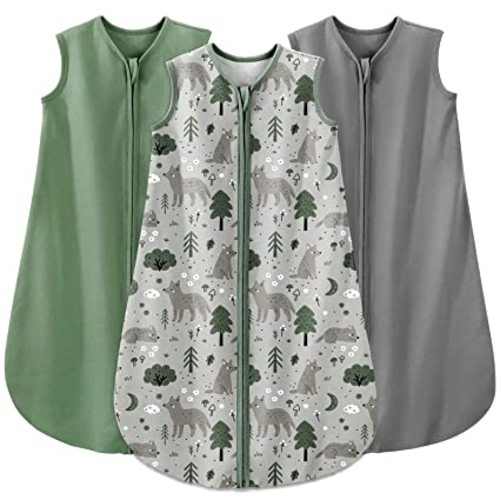 Yoofoss Baby Sleep Sack 6-12 Months Baby Wearable Blanket 100% Cotton 2-Way Zipper Toddler Sleeping Sack, 3 Pack Soft Lightweight Sleep Sacks for Babies - Green&fox&gray - Medium