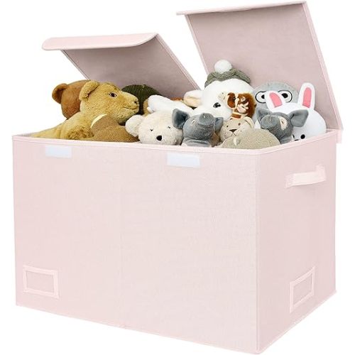 GRANNY SAYS Toy Box for Girls, Toy Chest with Lid, Toy Storage Box with Handles, Stuffed Animal Storage for Nursery, Playroom, Living Room, Pink