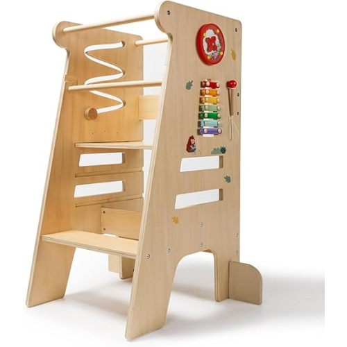 Dorjee Wooden Toddler Tower, Kitchen Stool Helper, 3 Heights Adjustable Step Stool for Kids, Toddler Standing Tower for Kitchen Counter Bathroom Learning New Skills