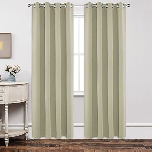 Joydeco Blackout Curtains 84 Inch Length 2 Panels Set, Thermal Insulated Long Curtains& Drapes 2 Burg, Room Darkening Grommet Drapes for Living Room Bedroom Window (W52 x L84 Inch, Light Beige)