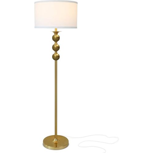 Brightech Riley LED Floor lamp, Boho Lamp for Living Rooms & Offices, Great Living Room Décor, Mid-Century Standing Lamp for Bedroom Reading, Tall Lamp With Drum Shade - Gold/Brass