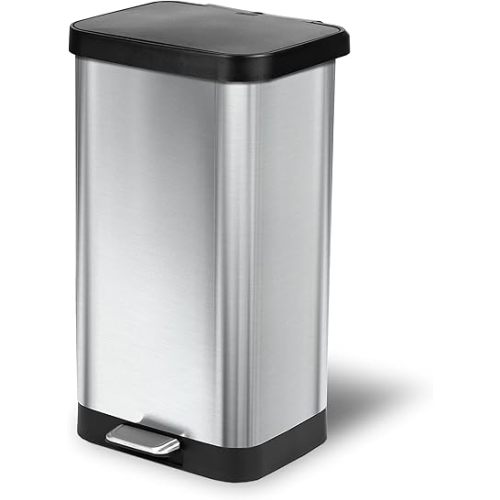 Glad Stainless Steel Step Trash Can with Clorox Odor Protection | Large Metal Kitchen Garbage Bin with Soft Close Lid, Foot Pedal and Waste Bag Roll Holder, 20 Gallon, Stainless