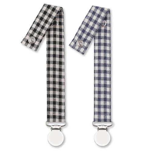 Pacifier Clip Leash Soothie Holder Unisex Plaid Button for boy (2 Pack)