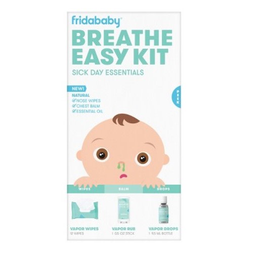 Fridababy Baby Breathe Easy Kit Sick Day Essentials with Vapor Wipes, Vapor Rub and Vapor Drops