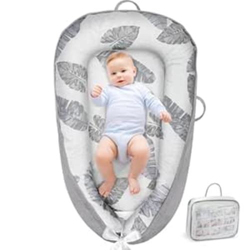 URMYWO Baby Lounger - Baby Lounger For Newborn, Breathable & Soft Baby Nest Cover Co Sleeping for baby 0-24 Months, Babies Essentials Gifts, Portable Infant Lounger Baby Floor Seat for Home and Travel - Grey Feather