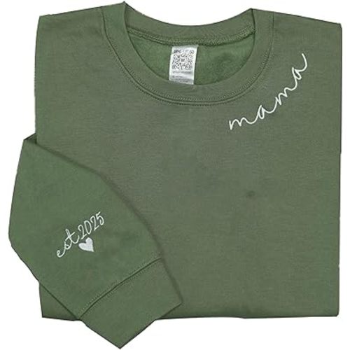 LULLBABYMALL Personalized Embroidered Mama EST Sweatshirt For Women, Mom Custom Gifts for Mother's Day Chirstmas