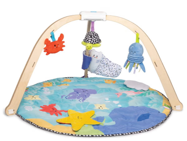 Melissa & Doug Ocean Easy-Fold Play Gym Developmental Toy for Infants with Reversible Mat: Animal Prints, Multiple Textures, Wood, Fabric