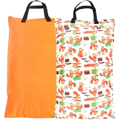 wegreeco Reusable Hanging Wet Dry Cloth Diaper Bag (Orange, Fox)