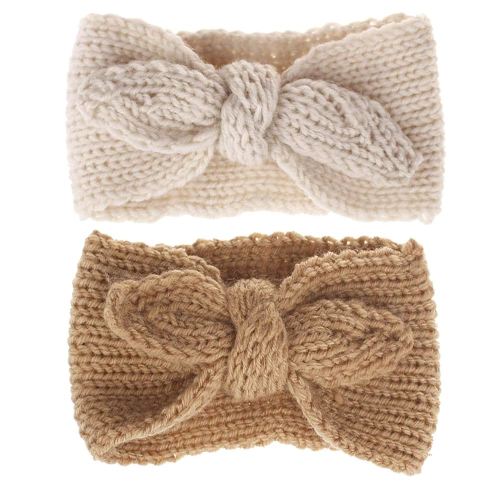 Turban Headband Baby Girl - Warm Rabbit Knot Hair Band Wrap Newborn Toddler Children 2Pcs (Brown+Beige, One Size)
