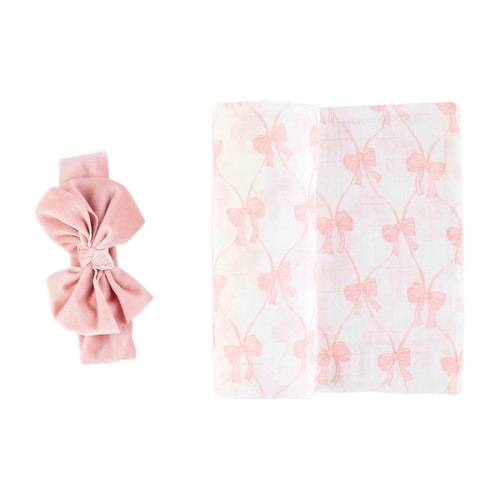 Bow Swaddle and Headband Set | Mud Pie