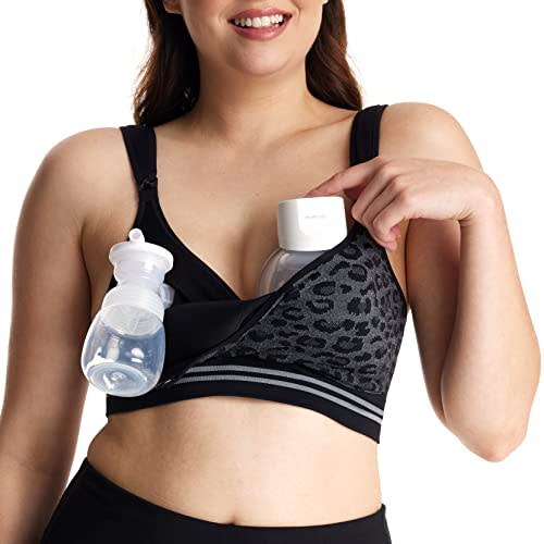 Momcozy 4-in-1 Pumping Bra Hands Free, Fixed Padding Nursing & Maternity Bra, YN12 Wearable Breast Pump Bra Cotton-Nylon Comfort & Support for M5, S12 Pro, Spectra, Elvie, Willow,etc, Large