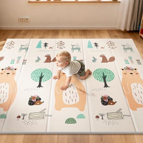 UANLAUO Baby Play Mat 79"x 71" Large Mat for Floor, Reversible Floor Mat Foam Thick & Waterproof, Foldable Playmats for Babies and Toddlers, Anti-Slip for Baby Crawling, Non-Toxic Tummy Time(Bear)