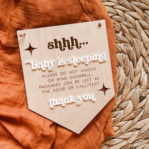 Baby Sleeping Door Hanger | Shhh Baby Sleeping Sign | Baby is Sleeping Wood Sign | Please Don&#39;t Ring Door Bell Sign | Baby Shower Gift