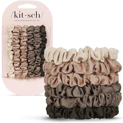 Kitsch Ultra Petite Satin Scrunchies for Women – No Crease Hair Ties – Soft Satin Hair Scrunchies for Girls – Frizz Free, Gentle, Stylish Hair Accessories – Eucalyptus, 6 pcs