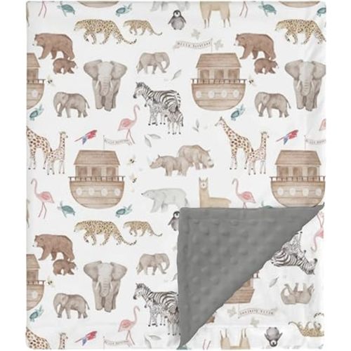 HawSkgFub Noah’s Ark Mink Baby Blanket Dotted Backing Boy Girl Shower Gift, Religious Animal Boat Ship Double Layer Nursery Receiving Swaddle, Gray Soft Newborn Infant Toddler Bed Crib Bedding 30 x 40