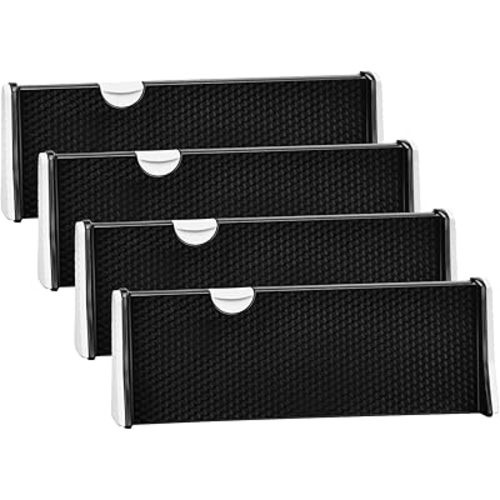 JONYJ Drawer Dividers Organizer 4 Pack, Adjustable Separators 4" High Expandable from 11-17" for Bedroom, Bathroom, Closet,Clothing, Office, Kitchen Storage, Strong Secure Hold, Foam Ends(Black)
