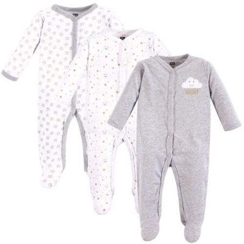Hudson Baby Baby Cotton Snap Sleep And Play 3pk, Gray Clouds, 0-3 Months