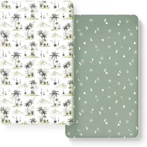 GRSSDER Stretch Ultra Soft Jersey Knit Fitted Crib Sheets Set 2 Pack, Universal Fit All Standard Crib Mattress Pads Safe and Snug, Crib Fitted Sheet with Deep Pocket, Original Neutral Design for Baby