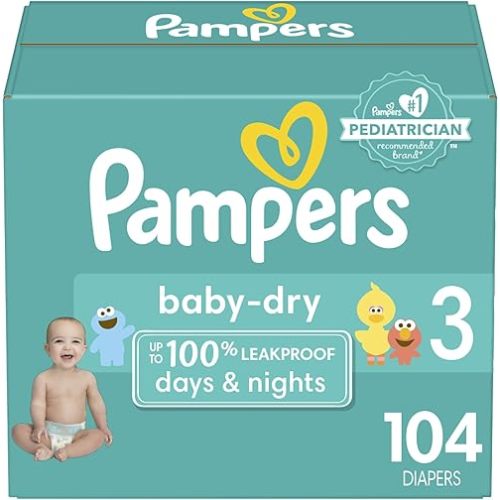 Pampers Baby Dry Diapers - Size 3, 104 Count, Absorbent Disposable Diapers