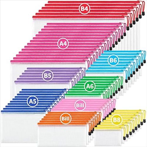JARLINK 72 Pack 8 Sizes Mesh Pouch, 9 Colors, Waterproof Zipper File Bags Document Multipurpose Travel Bags for Office, School, Board Game, Puzzles, Cosmetics, Travel Accessories, and Home Organize