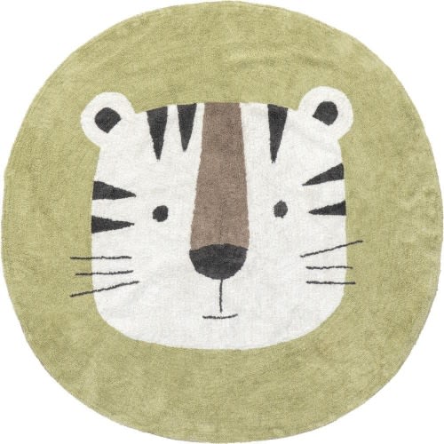 Lumi Tiger Kids Machine Washable Ivory 4 ft. Round Accent Rug