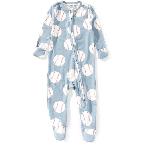 Copper Pearl Baby Boys Slugger Baseball Print Long Sleeve Zip Front Footie