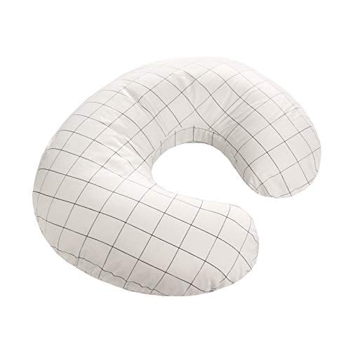 LAT Nursing Pillow and Positioner,Best for Mom Breastfeeding Pillow,100% Cotton Soft Fits Snug On Infant (White Grid)