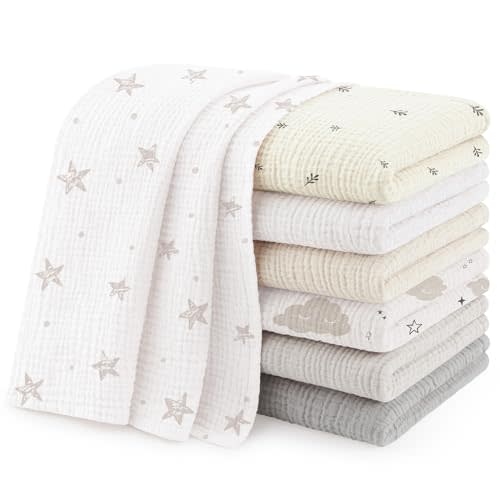 Susurration 4,7 Pack Cotton Newborn Bath Towels 24''X24'' Ultra Soft Absorbent Baby Muslin Washcloths Burp Cloths Skin-Friendly Swaddling Blankets for Infant