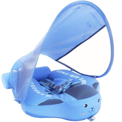 Big Buoyancy and Comfort Mambobaby Float with Canopy and Tail New Upgraded Non-Inflatable Baby Pool Float Mambo Float Swim Trainer Solid Infant Swim Float Adjustable Pearl Foam Baby Swim Ring