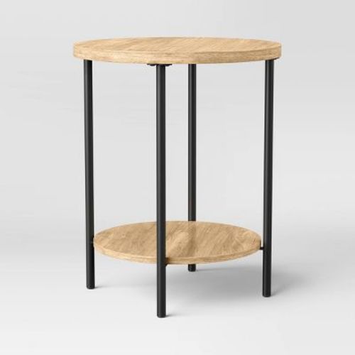 Wood and Metal Round Dorm End Table Natural Finish - Room Essentials™