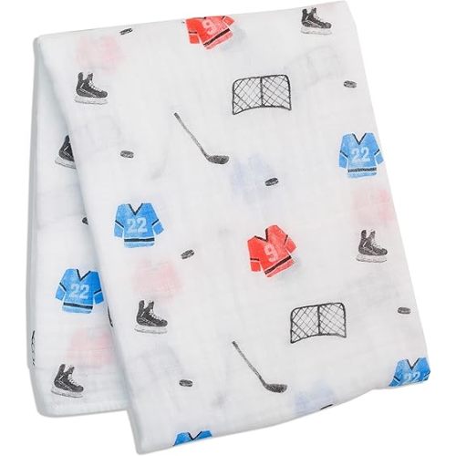 lulujo Baby Swaddle Blanket| Unisex Softest 100% Cotton Muslin Swaddle Blanket| Neutral Receiving Blanket for Girls & Boys | 47in x 47in Hockey