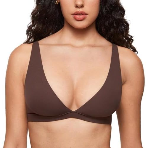 INLYRIC Women's Inbarely Soft Plunge Bralette - Deep V Unlined Triangle No Padding No Underwire Sexy Comfort Sleep Bra