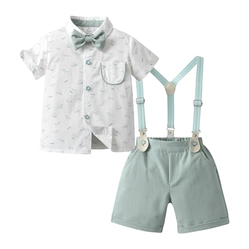 Boarnseorl Baby Boys Gentleman Outfits Shorts Sets,Infant Shirt + Shorts + Bow Tie + Suspenders