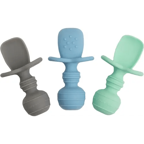 Upward Baby Spoons Self Feeding 6+ Months, 3 Pack, Chewable Toddler Utensils with Anti Choke Barrier, Baby Feeding Essentials, Baby Spoons 4 months, Silicone Baby Spoons, Baby Spoons 6 Months