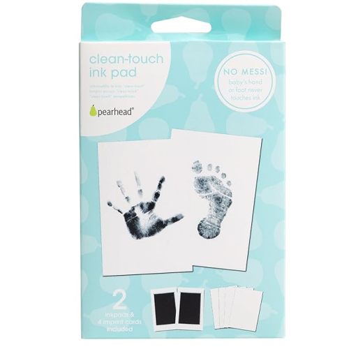 Pearhead Newborn Baby Handprint and Footprint Kit - No Mess Clean-Touch Ink Pad with Impression Cards, Safe for Skin, Perfect Keepsake for Family, Acid-Free, Black, Pack of 2