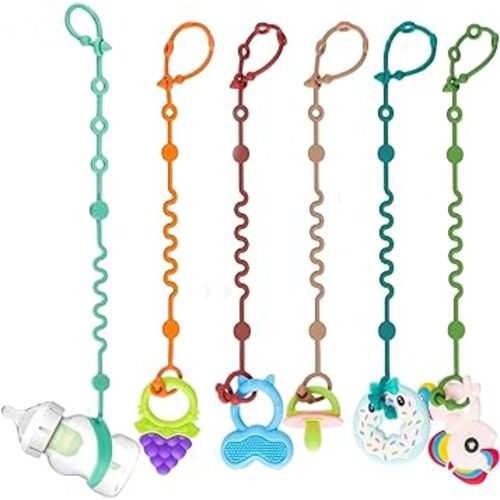 Toy Straps for Baby, Adjustable Toy Holder for Stroller Accessories, Silicone Baby Tether Pacifier Clip, No Throw Baby Travel Essential Leash for High Chair, Car Seat (6-Pack)